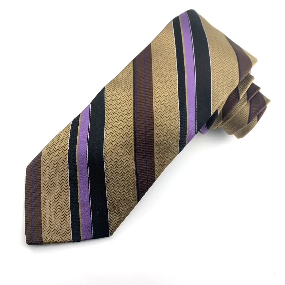 Robert Talbott Best of Class Tie‎ Bronze Black Purple Striped 100% Silk Necktie
